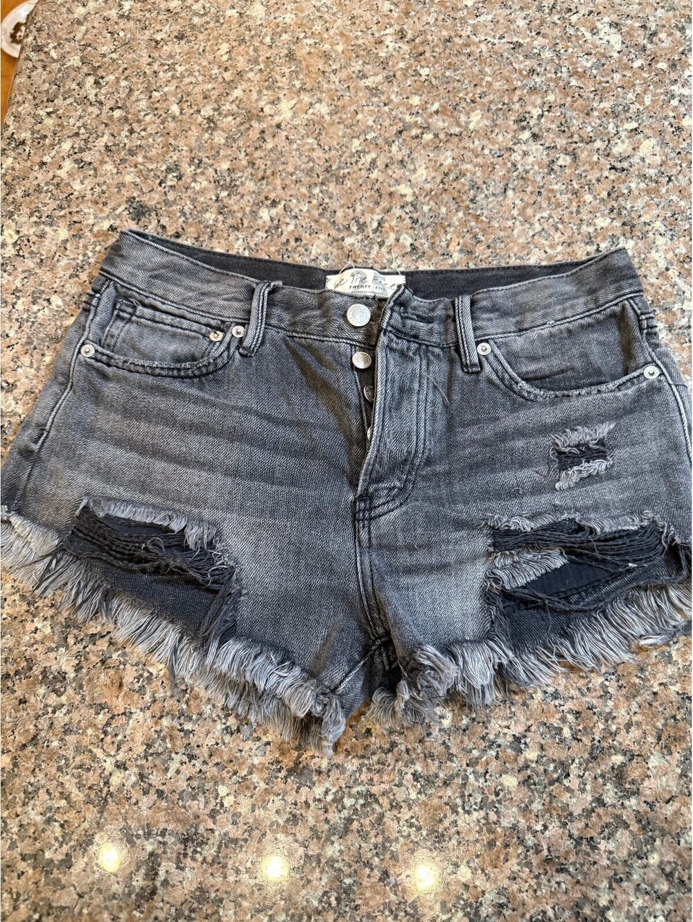 We The Free Twenty-Five Distressed Gray Denim Shorts